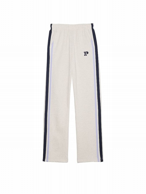 Beige Victoria Secret Heather Oatmeal Wide Leg Fleece Joggers | STOHJ3027