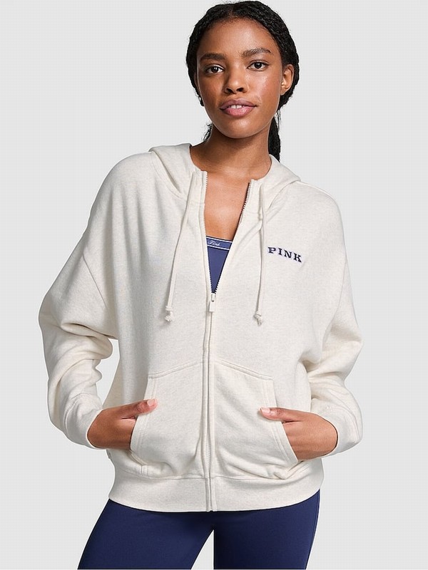 Beige Victoria Secret Heather Oatmeal Zip Up Fleece Hoodie | AFDRO7623