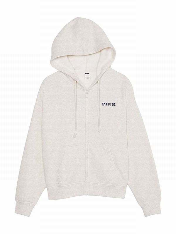Beige Victoria Secret Heather Oatmeal Zip Up Fleece Hoodie | AFDRO7623