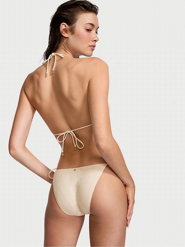 Beige Victoria Secret Linen Nude Crochetsuit Swimsuits | OHMSG2865