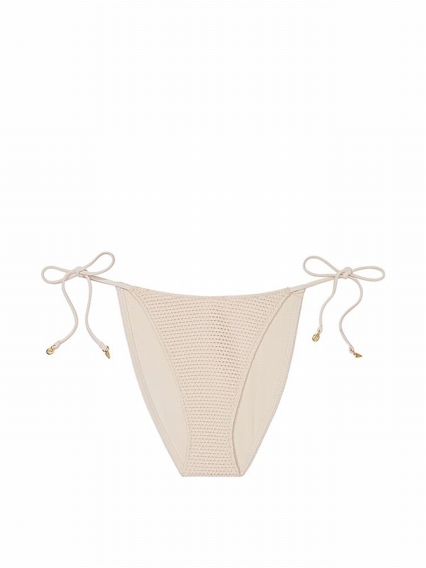 Beige Victoria Secret Linen Nude Tie Side Crochet Bikini Bottom | OYTSJ9541