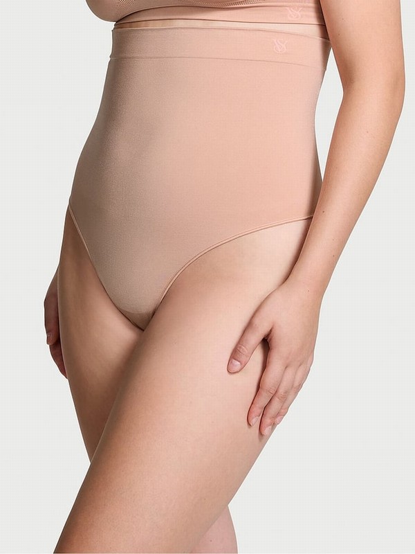 Beige Victoria Secret Macaron Nude Thong Seamless Shaping™ High Waist Underwear | PBWUX4971