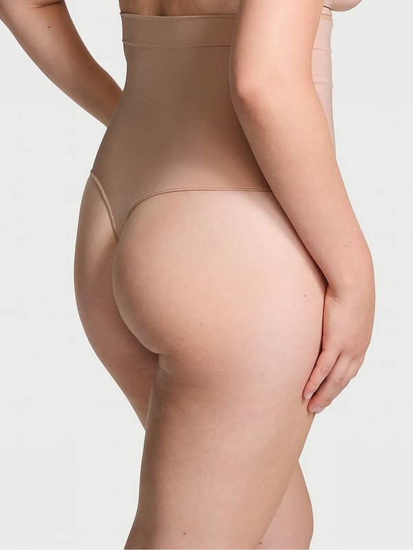Beige Victoria Secret Macaron Nude Thong Seamless Shaping™ High Waist Underwear | PBWUX4971