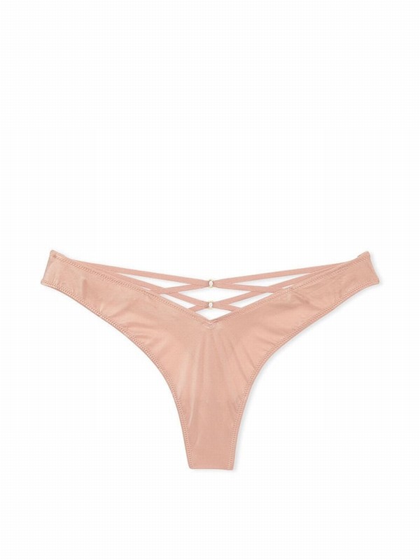 Beige Victoria Secret Macaron Nude Thong Underwear | YJKMD6350