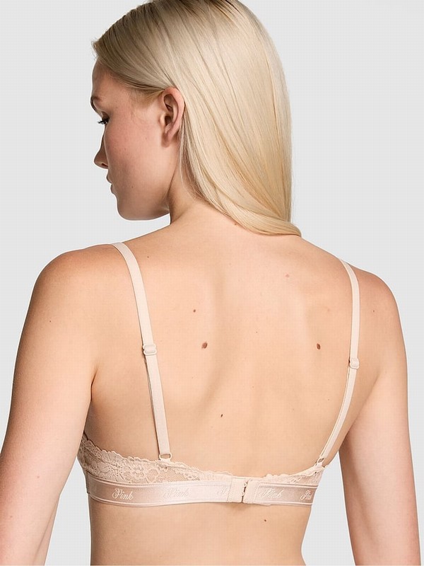Beige Victoria Secret Marzipan Nude Balcony Smooth Cup Lace Bras | XMLYC3780