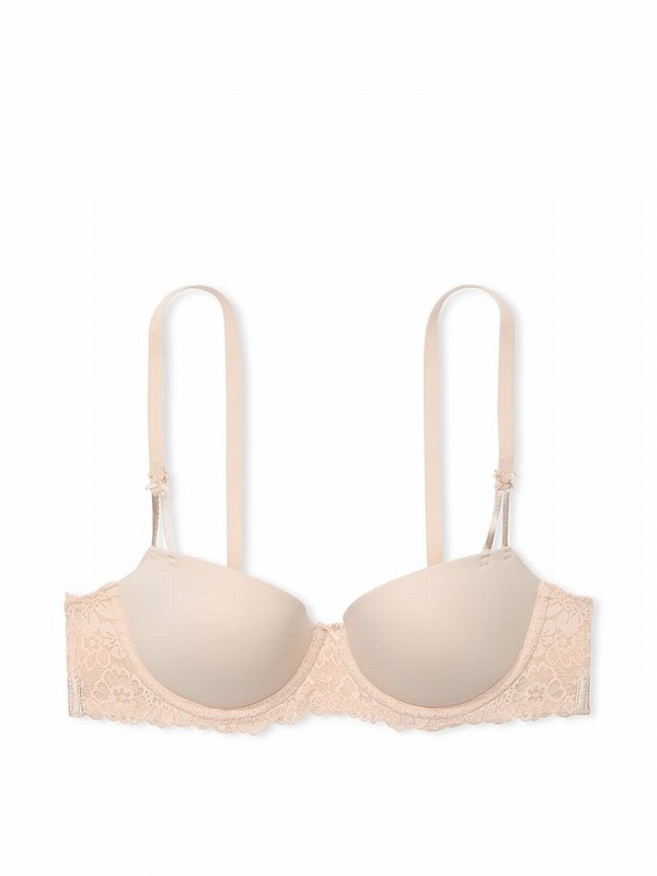 Beige Victoria Secret Marzipan Nude Balcony Smooth Cup Lace Bras | XMLYC3780