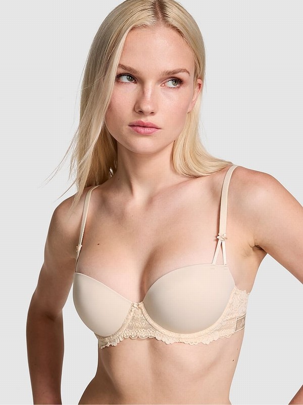 Beige Victoria Secret Marzipan Nude Balcony Smooth Cup Lace Bras | PQCWH1426