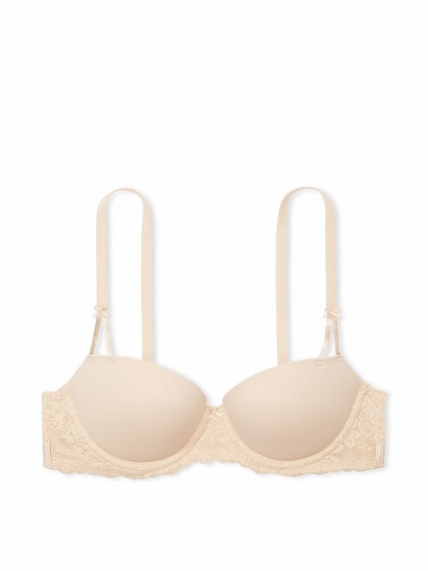 Beige Victoria Secret Marzipan Nude Balcony Smooth Cup Lace Bras | PQCWH1426