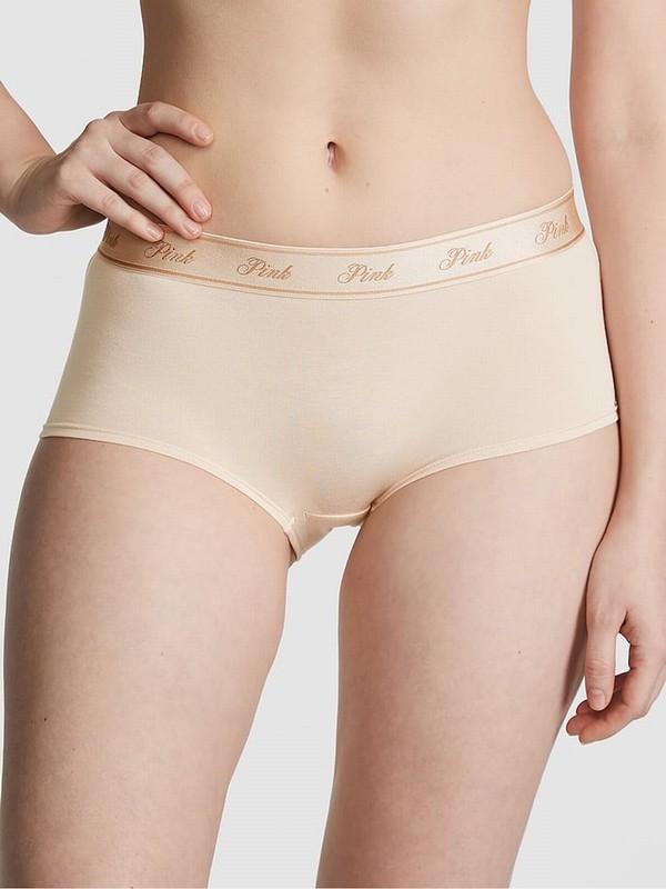 Beige Victoria Secret Marzipan Nude Cotton Logo Underwear | RZCJV9618