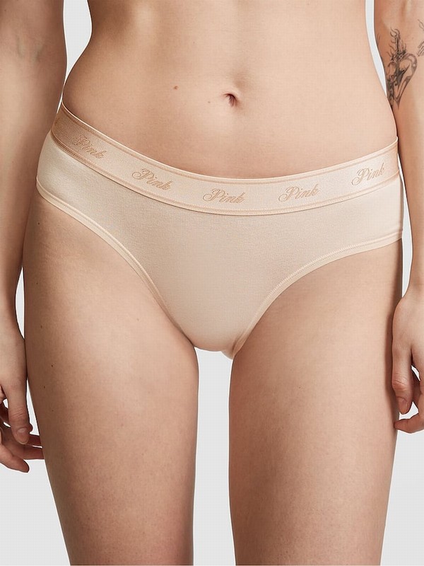 Beige Victoria Secret Marzipan Nude Hipster Cotton Logo Underwear | CQLGS0819