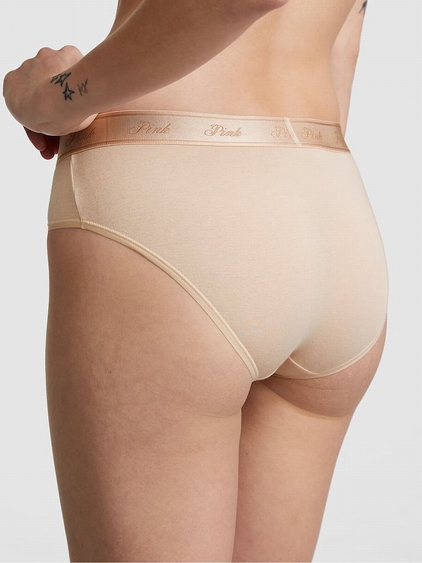 Beige Victoria Secret Marzipan Nude Hipster Cotton Logo Underwear | CQLGS0819