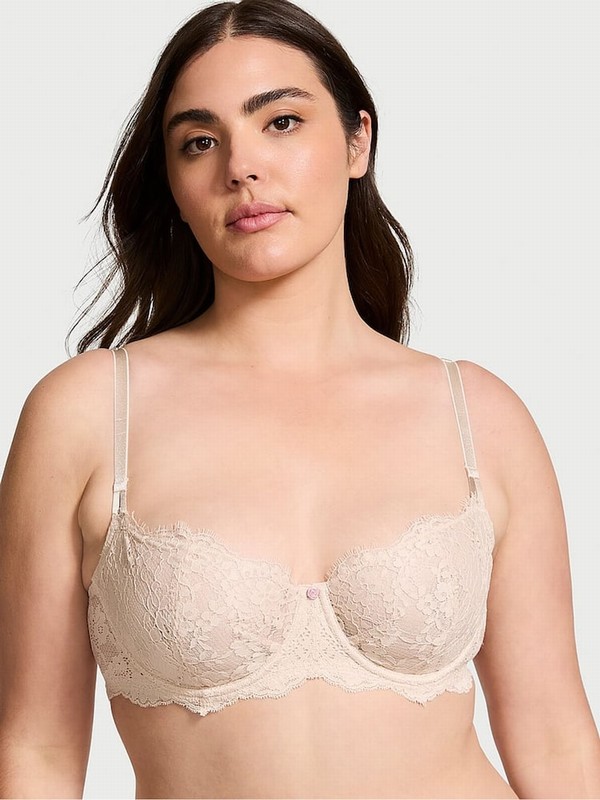 Beige Victoria Secret Marzipan Nude Lace Unlined Balcony Bras | FOLNA3679