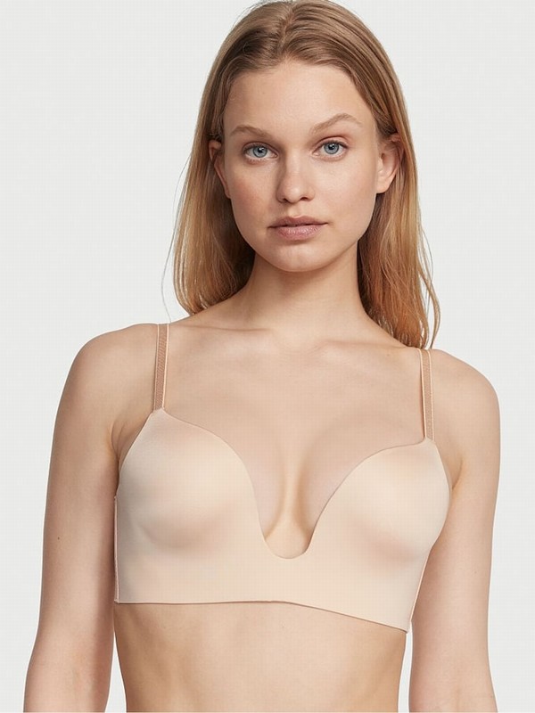 Beige Victoria Secret Marzipan Nude Plunge Smooth Plunge Low Back Bras | DKQJG1065
