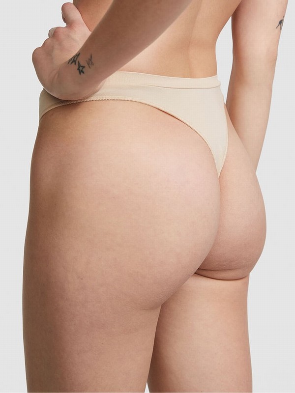 Beige Victoria Secret Marzipan Nude Seamless Thong Underwear | RYBLV4679