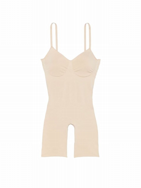 Beige Victoria Secret Marzipan Nude Seamless Shaping™ Mid Thigh Bodysuit Lingerie | JMEOY9351