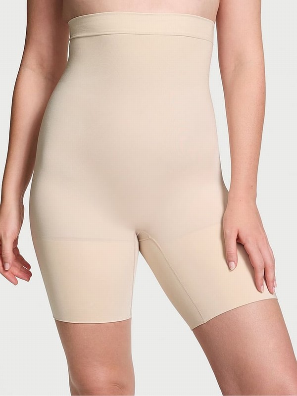 Beige Victoria Secret Marzipan Nude Seamless Shaping™ High Waist Underwear | OIXUS2173