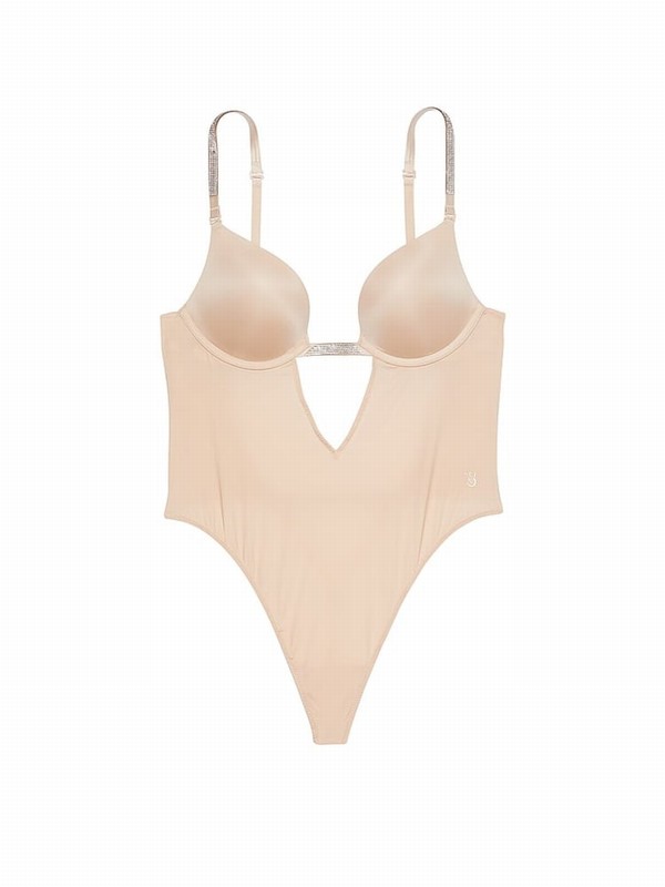 Beige Victoria Secret Marzipan Nude Shaping Gala Bodysuit Lingerie | URJCK9615