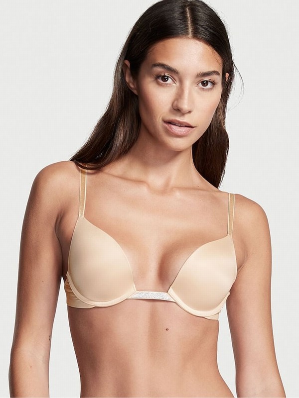 Beige Victoria Secret Marzipan Nude Smooth Plunge Shine Multiway Bras | TUNDV3504