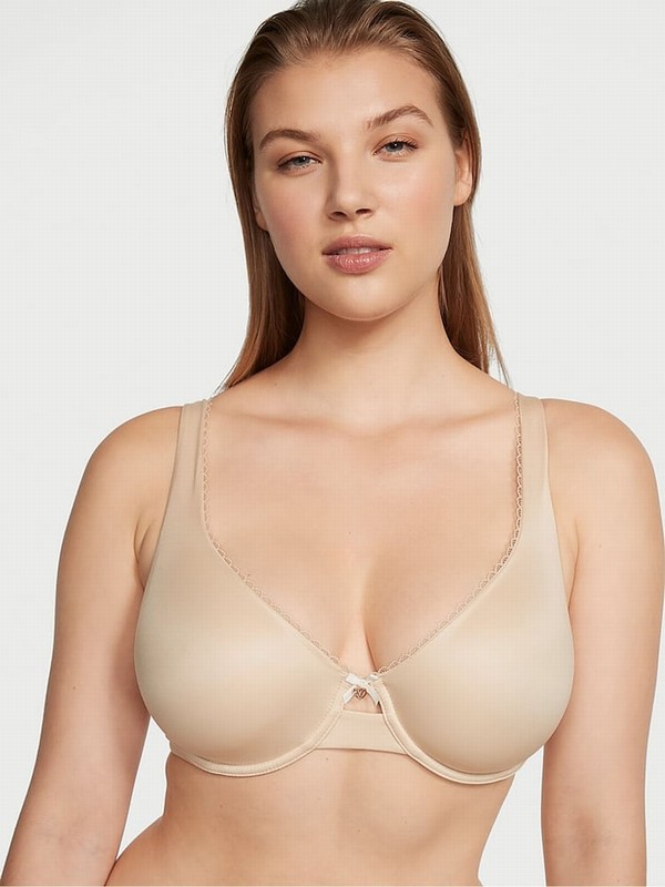 Beige Victoria Secret Marzipan Nude Smooth Unlined Demi Invisible Lift Minimiser Bras | XMAET1420