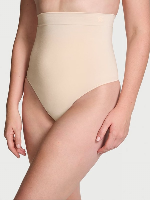 Beige Victoria Secret Marzipan Nude Thong Seamless Shaping™ High Waist Underwear | IPKGB4631