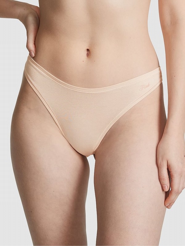 Beige Victoria Secret Marzipan Nude Thong Cotton Cheeky Underwear | CVMPR6457