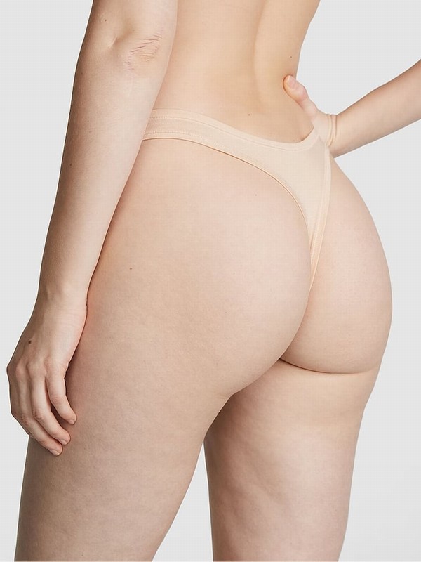 Beige Victoria Secret Marzipan Nude Thong Cotton Cheeky Underwear | CVMPR6457