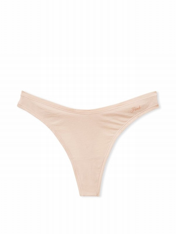 Beige Victoria Secret Marzipan Nude Thong Cotton Cheeky Underwear | CVMPR6457