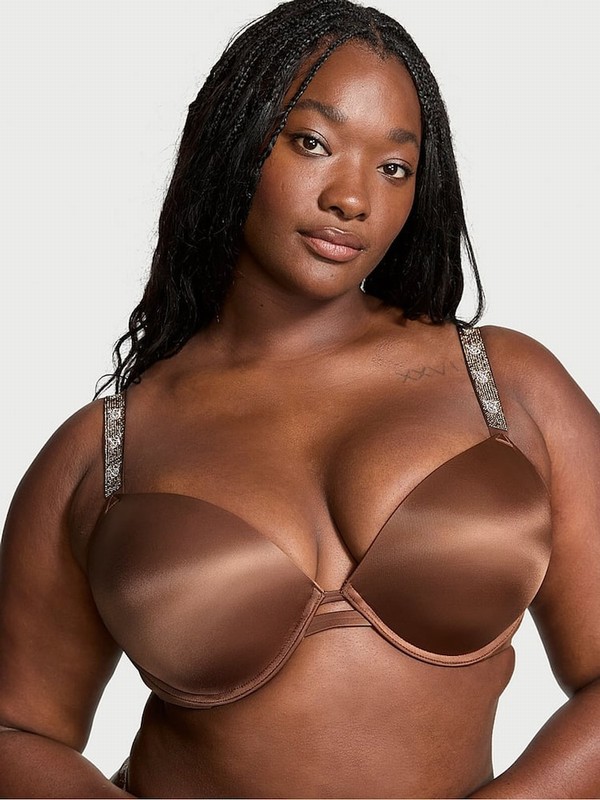 Beige Victoria Secret Mousse Nude Smooth Push Up Shine Strap Bras | RCXYM5497