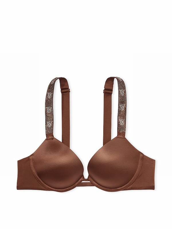Beige Victoria Secret Mousse Nude Smooth Push Up Shine Strap Bras | RCXYM5497