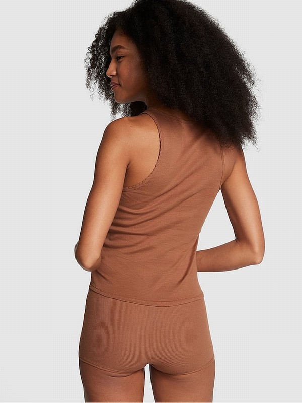 Beige Victoria Secret Nude Caramel Cotton Top Nightwear | QPSGN6019