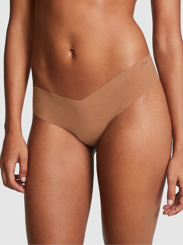 Beige Victoria Secret Nude Caramel High Leg No Show Lace Trim Hipster Underwear | UCSVQ5041