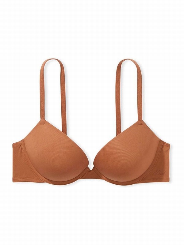 Beige Victoria Secret Nude Caramel Super Push Up Bras | IBUVK4958