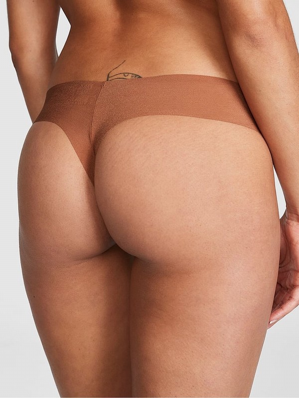 Beige Victoria Secret Nude Caramel Thong No Show Underwear | PZRKA8062