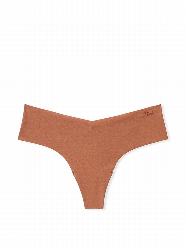Beige Victoria Secret Nude Caramel Thong No Show Underwear | PZRKA8062