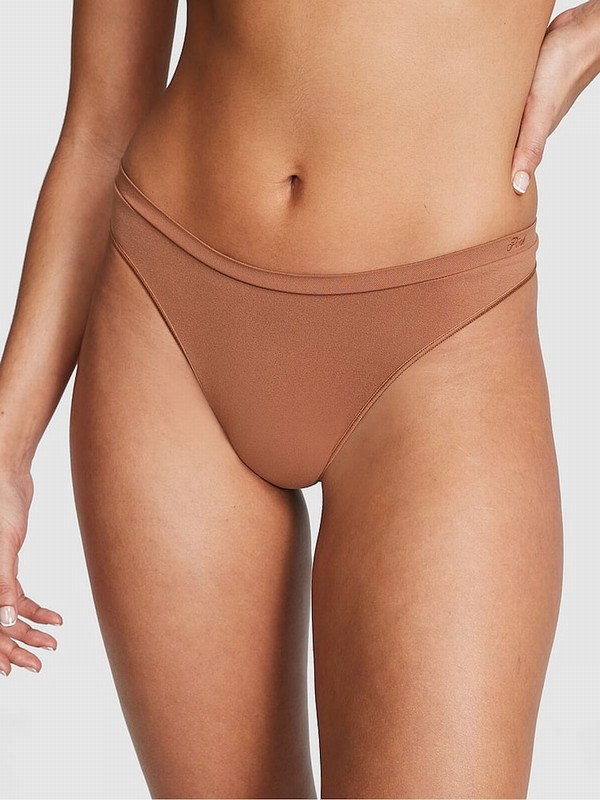 Beige Victoria Secret Nude Caramel Thong Underwear | FXZOE2481