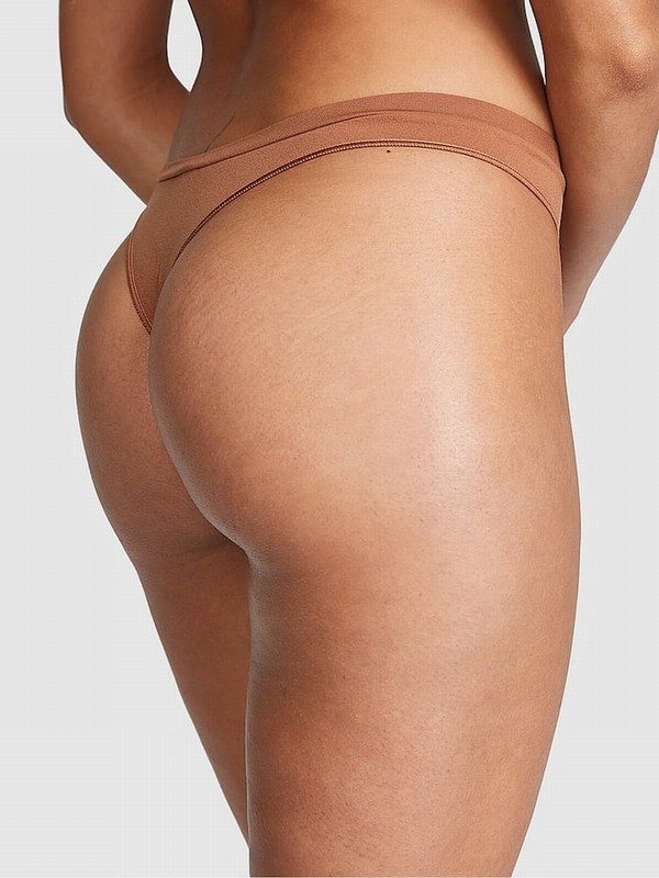 Beige Victoria Secret Nude Caramel Thong Underwear | FXZOE2481