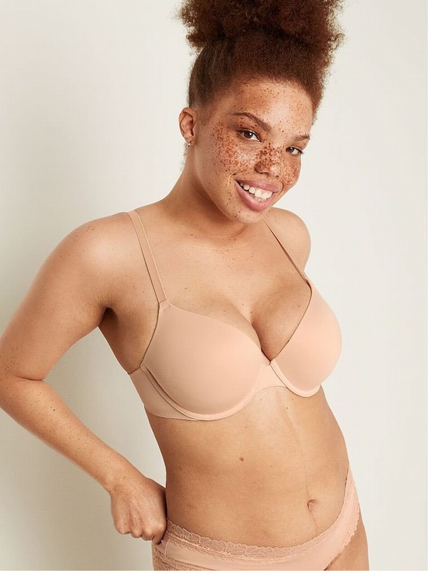 Beige Victoria Secret Nude Champagne Push Up Bras | BOAKY2157