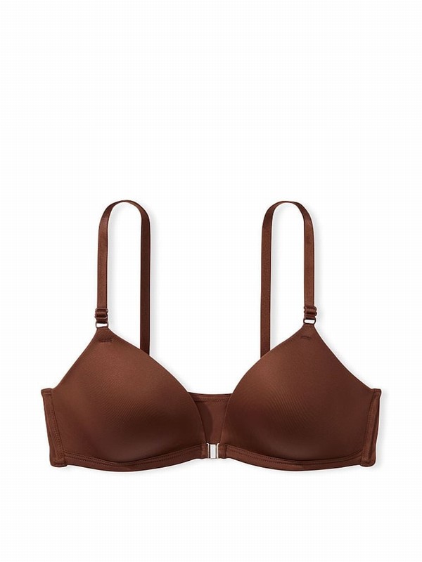 Beige Victoria Secret Nude Ganache Non WiLightly Lined Front Close Bras | MWPLO8359