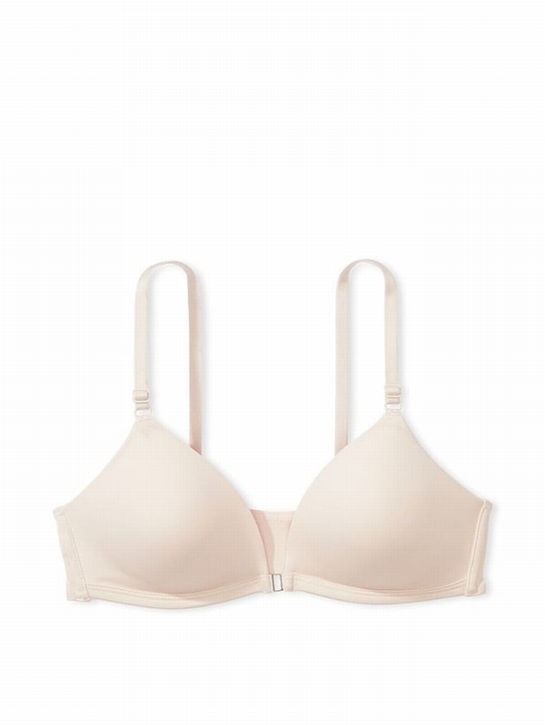 Beige Victoria Secret Nude Marzipan Non WiLightly Lined Front Close Bras | MYFNQ6401