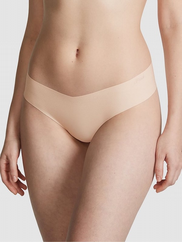 Beige Victoria Secret Nude Marzipan Thong No Show Underwear | AOPRE3072