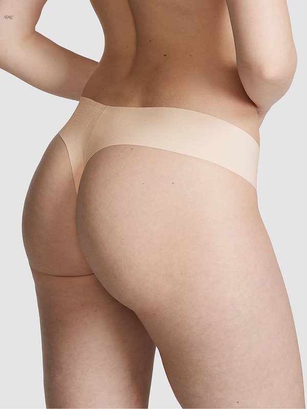 Beige Victoria Secret Nude Marzipan Thong No Show Underwear | AOPRE3072