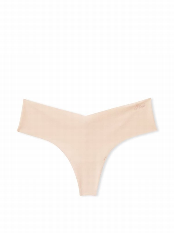 Beige Victoria Secret Nude Marzipan Thong No Show Underwear | AOPRE3072