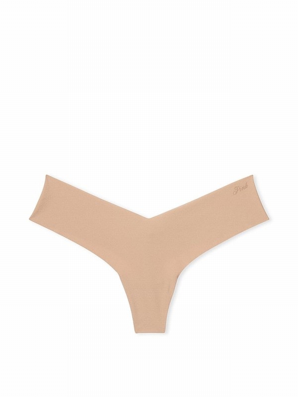 Beige Victoria Secret Nude Praline High Leg Thong Underwear | EQKLR8123