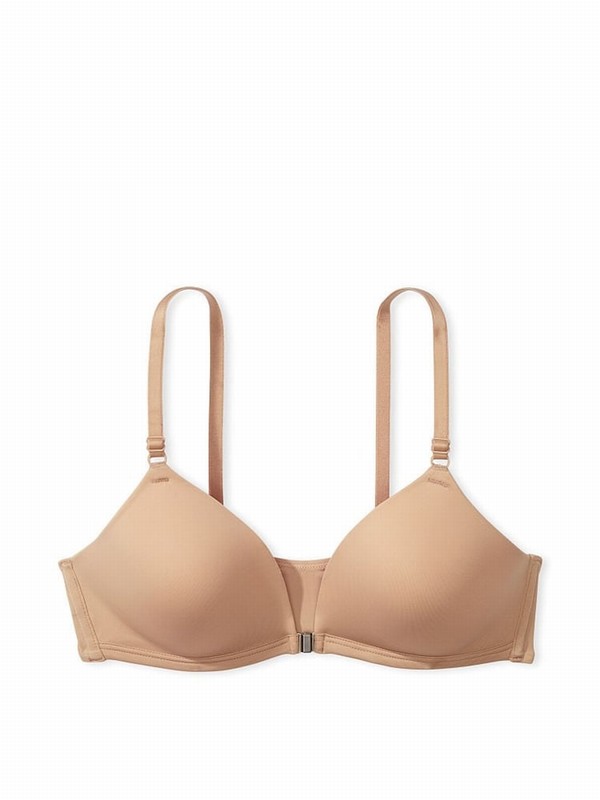 Beige Victoria Secret Nude Praline Non WiLightly Lined Front Close Bras | VSCDN2071