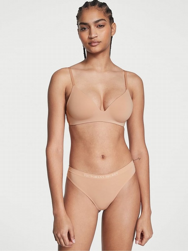Beige Victoria Secret Nude Praline Thong Underwear | XANSJ5091