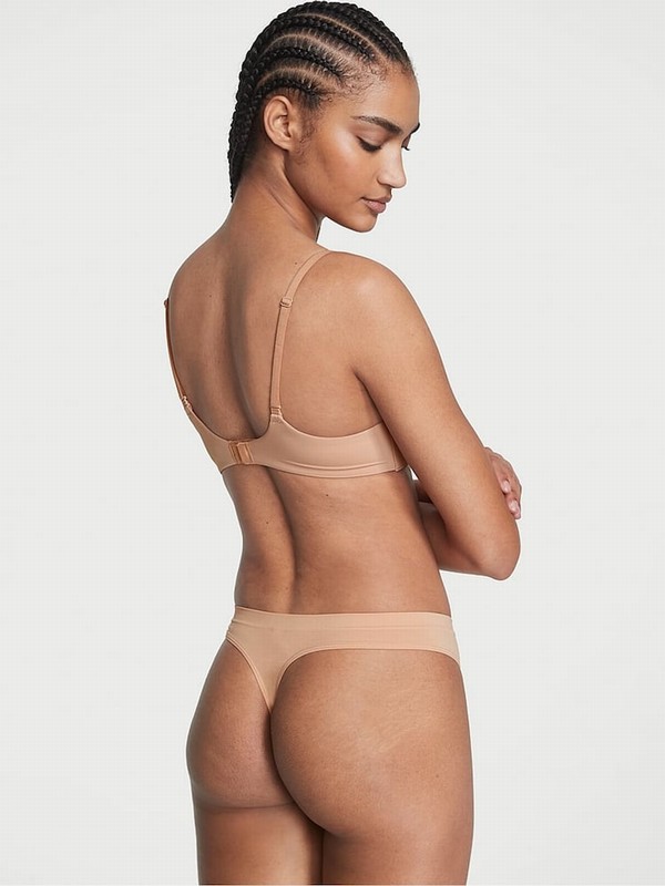 Beige Victoria Secret Nude Praline Thong Underwear | XANSJ5091