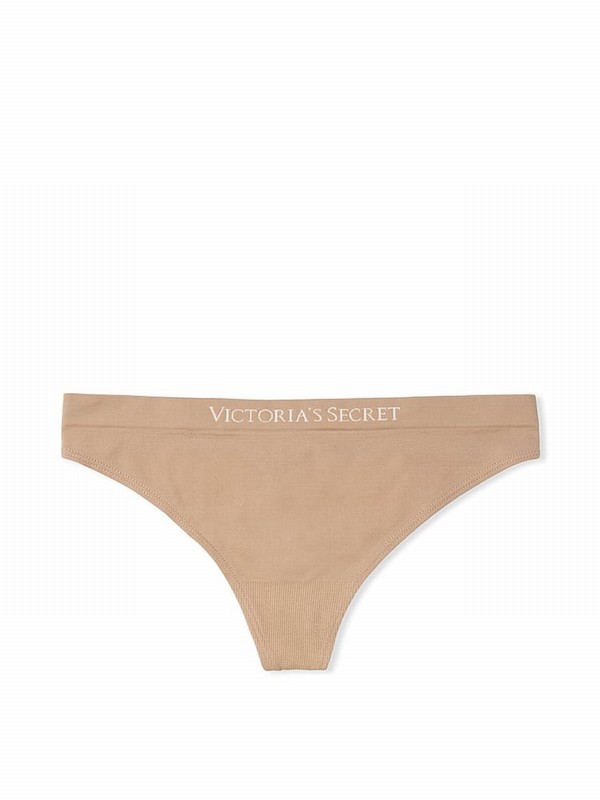 Beige Victoria Secret Nude Praline Thong Underwear | XANSJ5091
