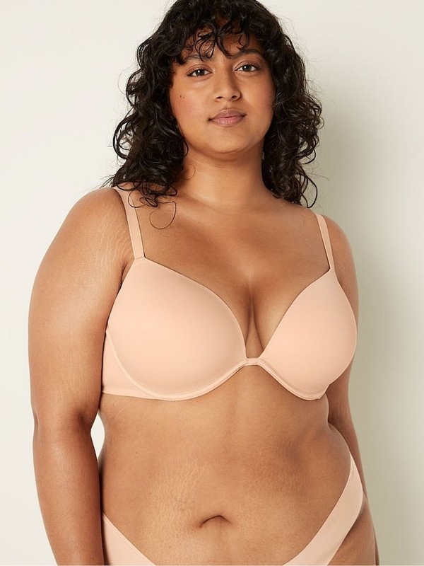 Beige Victoria Secret Nude Super Push Up Bras | IZDBQ9230