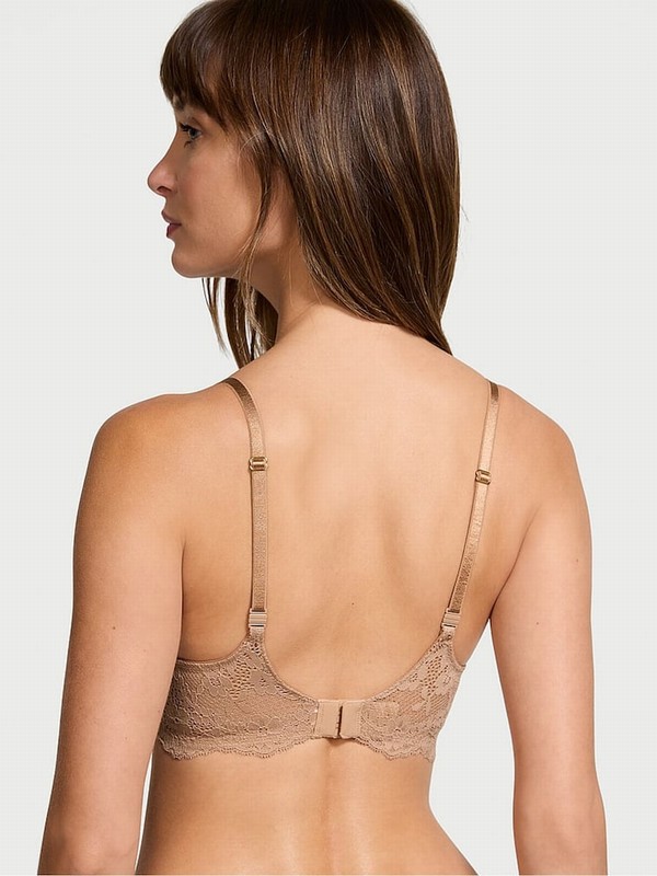 Beige Victoria Secret Praline Nude Lace Lightly Lined Demi Bras | YROLI5374