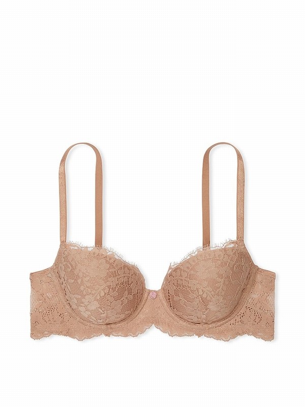 Beige Victoria Secret Praline Nude Lace Lightly Lined Demi Bras | YROLI5374